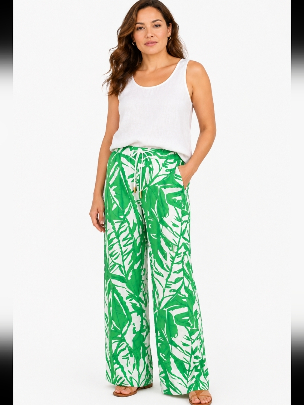 Lilly Pulitzer Green Tropical Palm Leaf Print Wide Leg Pants Sz Sm Petite
